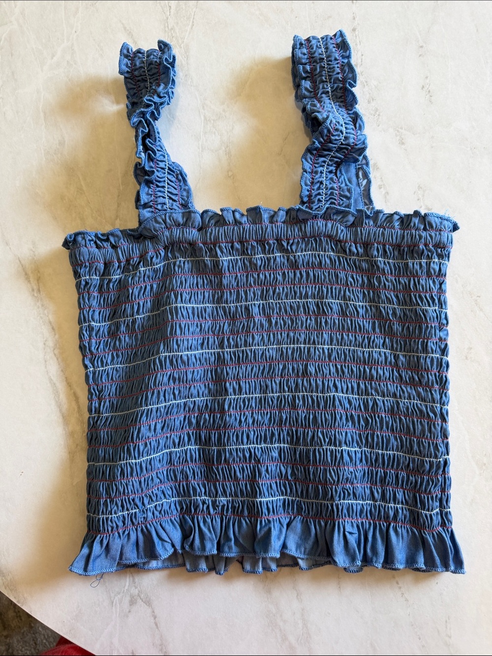 BCBGeneration Blue Smocked Ruffle Strap Tank - Picture 3 of 3